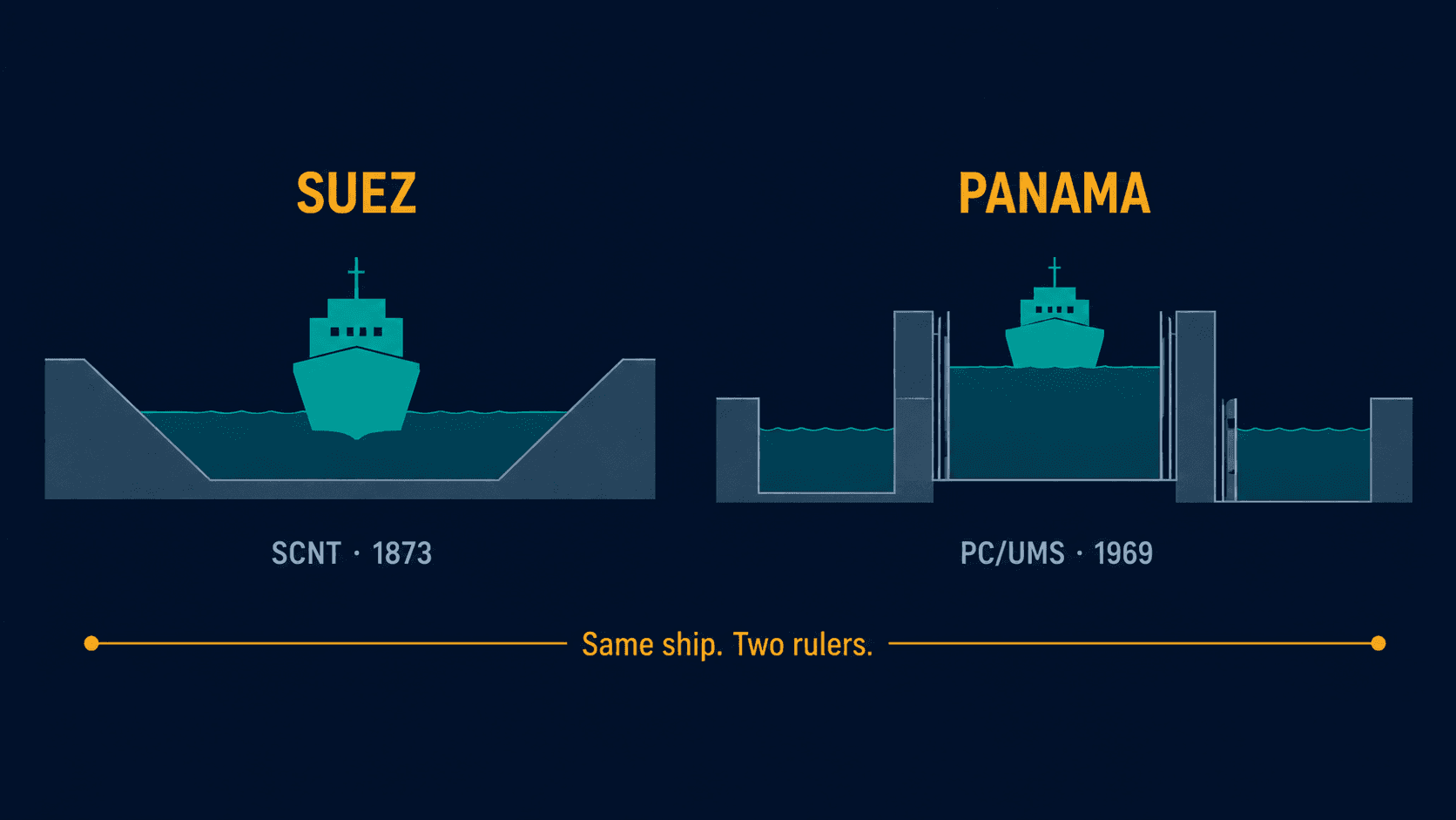 Suez sea-level cut and Panama lock chamber compared