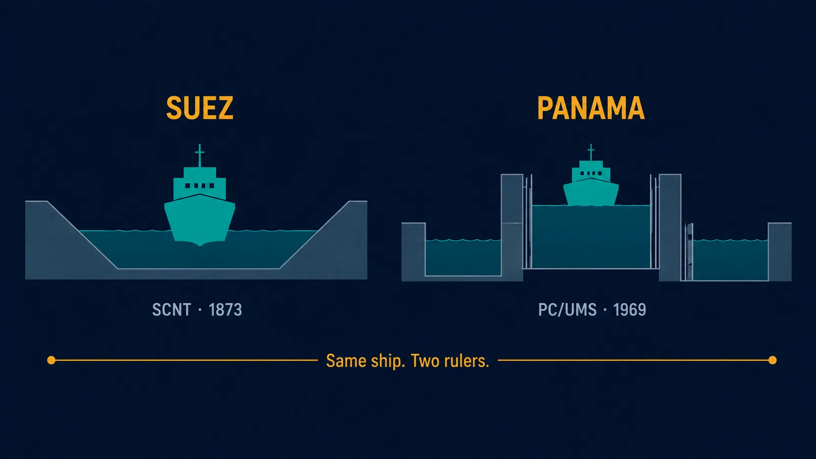Suez sea-level cut and Panama lock chamber compared