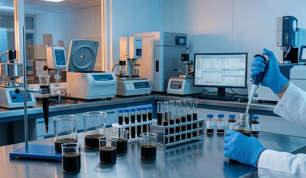 Marine fuel testing laboratory - viscometer, centrifuge, and chemical analysis of bunker samples