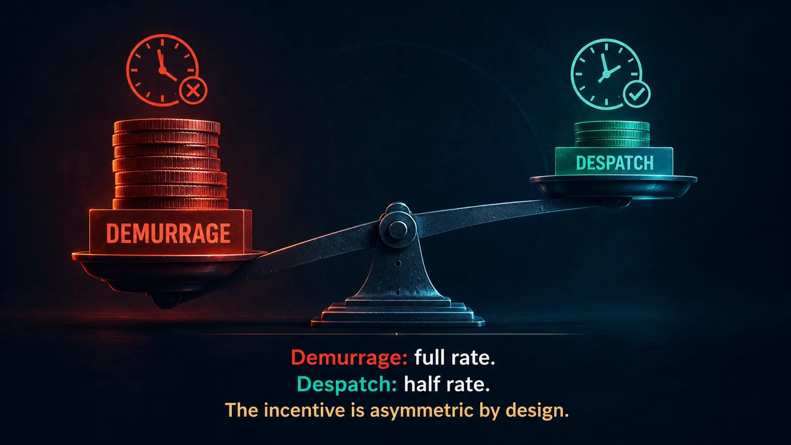 Balance scale representing demurrage and despatch settlement