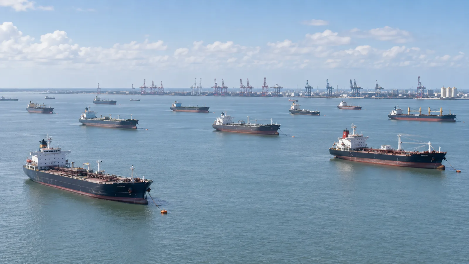Tanker convoy navigating the Strait of Hormuz — war risk zone