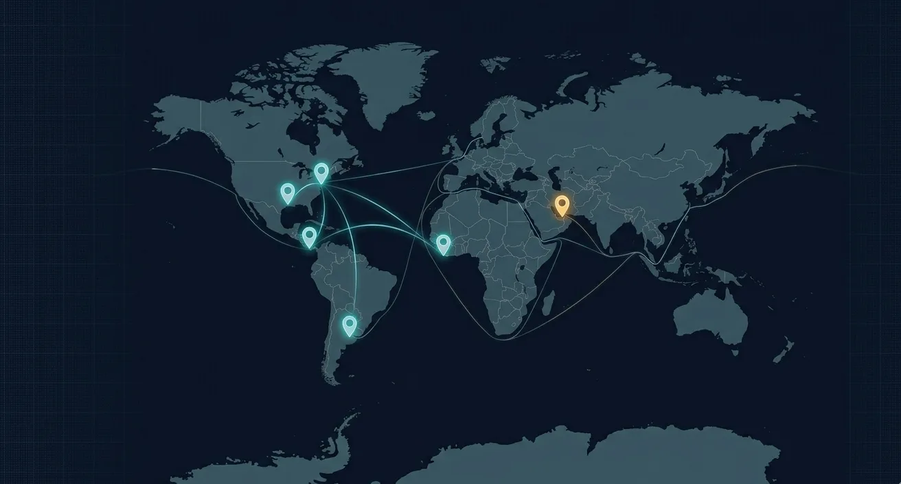World map showing the five-nation coalition opposed to the IMO Net-Zero Framework — US, Saudi Arabia, Liberia, Panama, Argentina, with UAE in amber