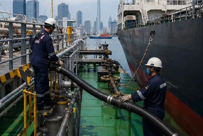 Bunker barge alongside vessel — Fujairah and Singapore are at the center of the post-UAE-exit bunker landscape